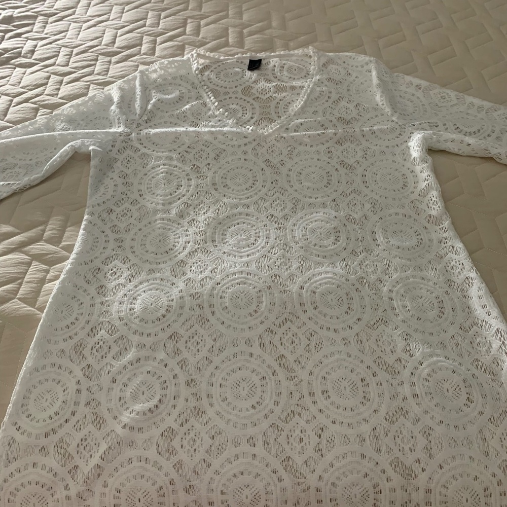 Ana, white lace, bathing suit coverup, medium